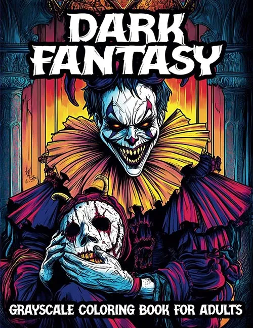 Dark Fantasy Grayscale Coloring Book for Adults cover design